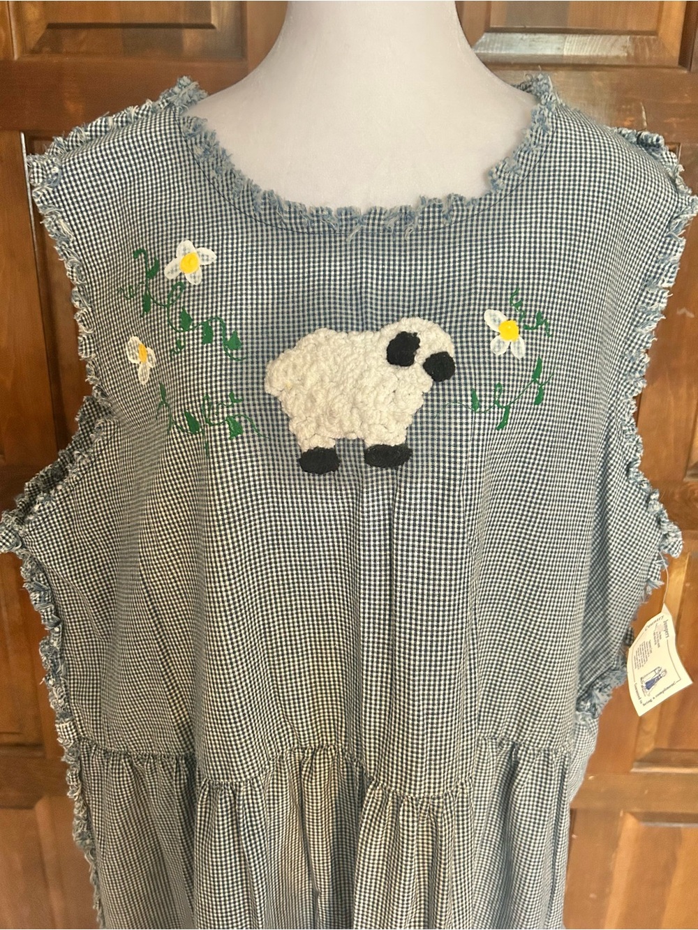 Vintage Country Jumpers Gingham Dress NWT XL‎ Handmade Sheep Embroidery Prairie - Picture 3 of 9